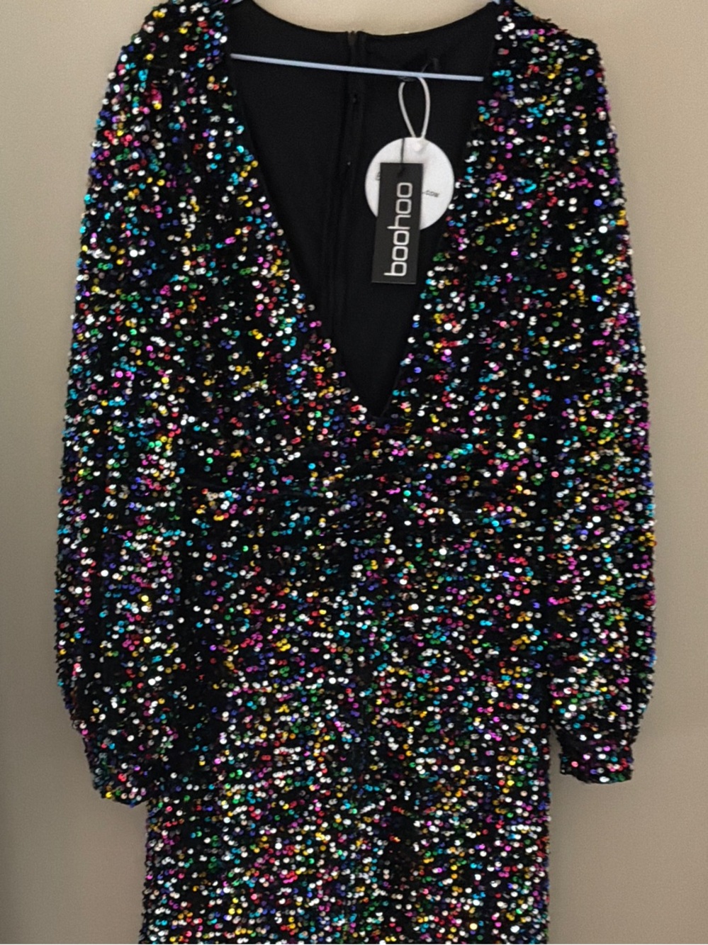 Boohoo Black Multicolor Sequin V-Neck Mini Dress